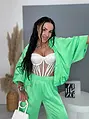 Dvojdielny satin ballon jacket a satin sarouel nohavice