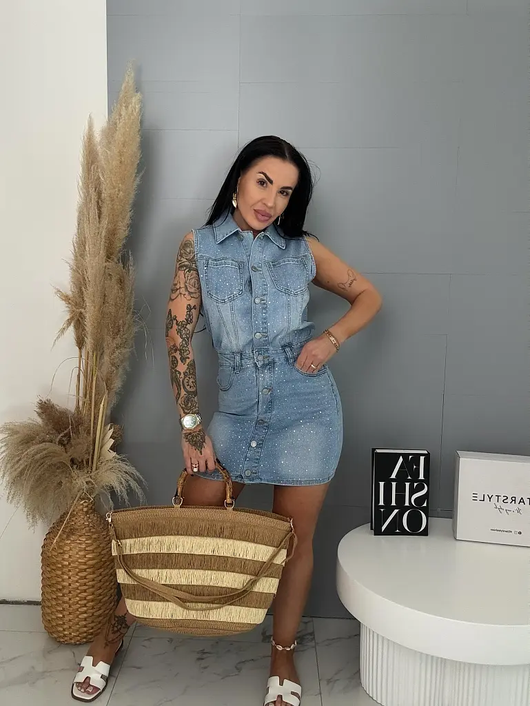 Denim šaty s kamienkami GLAM - next