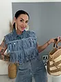 Crop denim vesta s kamienkami a strapcami WESTERN