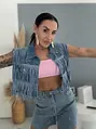 Crop denim vesta s kamienkami a strapcami WESTERN