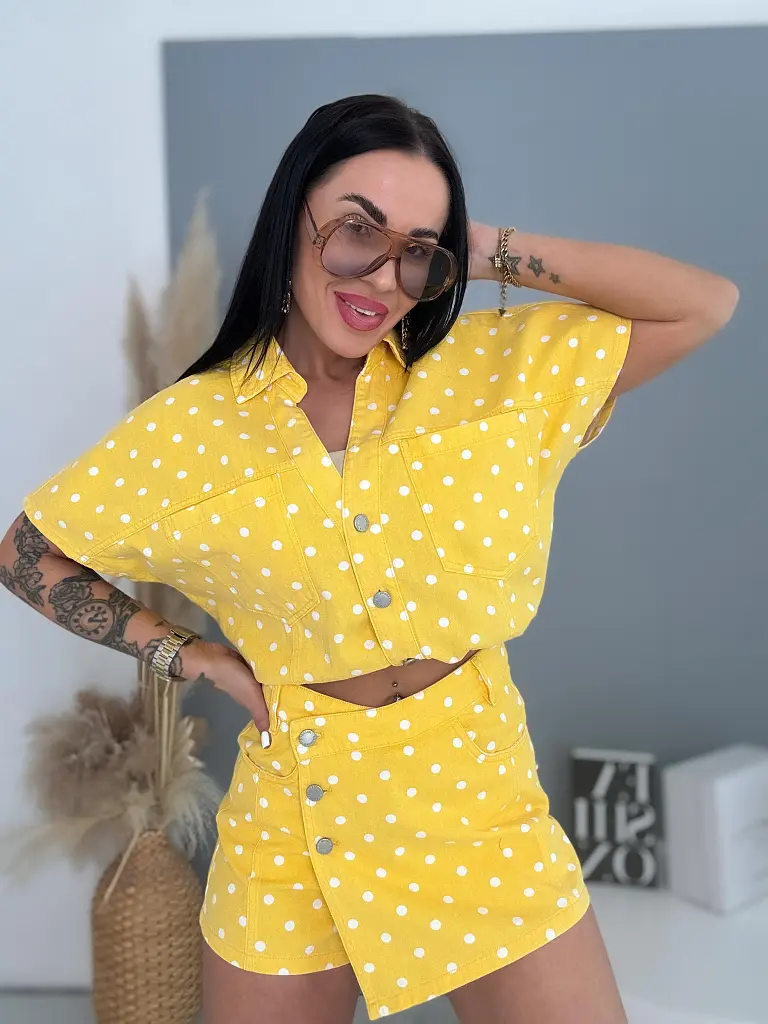 Dvojdielny bodkovaný denim komplet PANNA