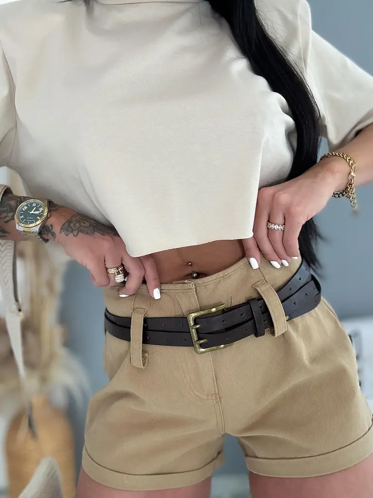 Chino khaki šortky s opaskom