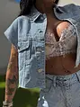 Crop denim vesta s kamienkami BLUE BRILLANCE