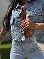Crop denim vesta s kamienkami BLUE BRILLANCE
