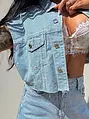 Crop denim vesta s kamienkami BLUE BRILLANCE