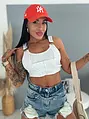 Rebrovaný crop top s funkčným zapínaním na traky RIBBED