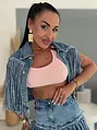 Crop denim vesta s kamienkami a strapcami DALLAS