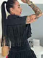 Crop denim vesta s kamienkami a strapcami DALLAS