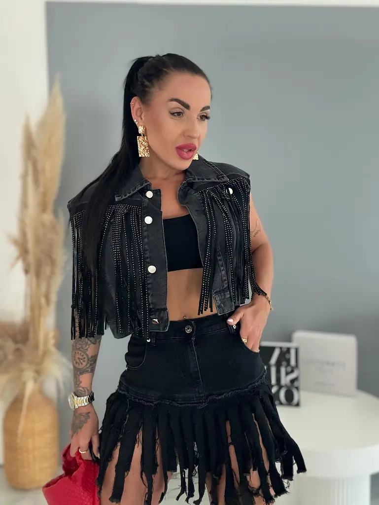 Džínsová skort s strapcami RODEO
