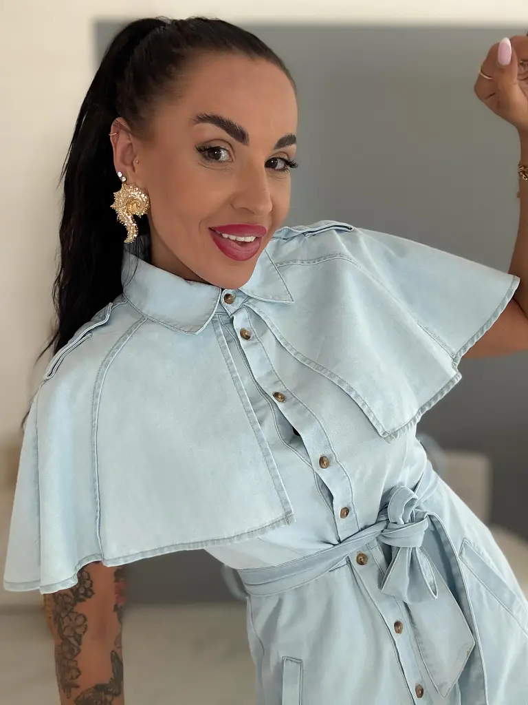 Dlhé denim šaty na gombíky s opaskom GRACE - next