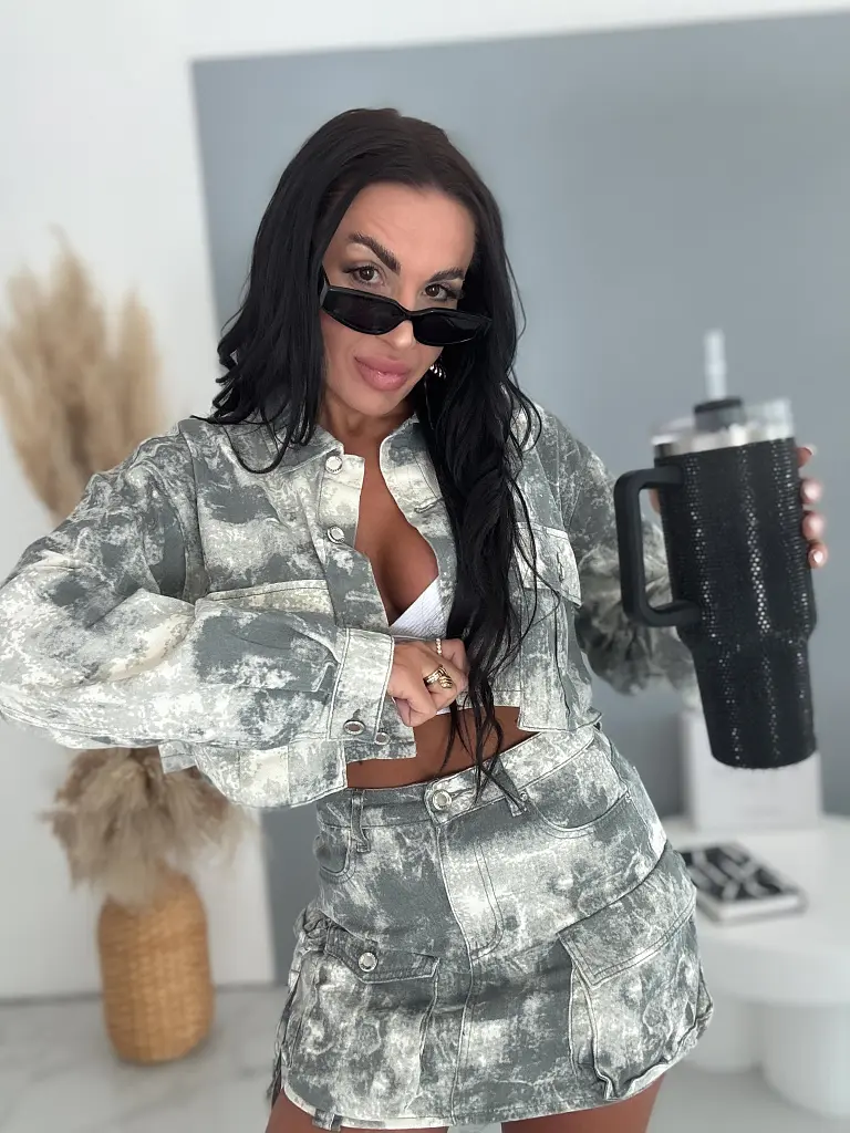 Crop denim jacket s mramorovým efektom ONYX
