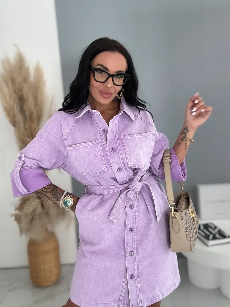 Denim šaty na gombíky a opaskom LAVENDER
