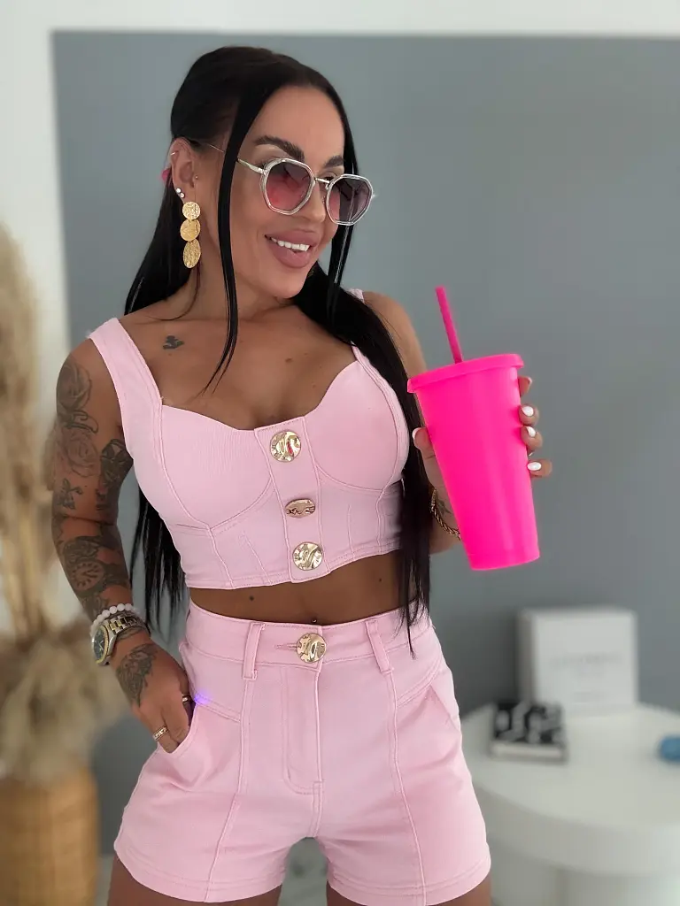Pink denim komplet so zlatou ozdobou VIBE SET