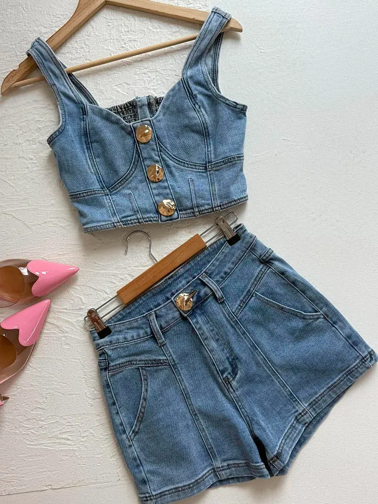Blue denim komplet so zlatou ozdobou VIBE SET