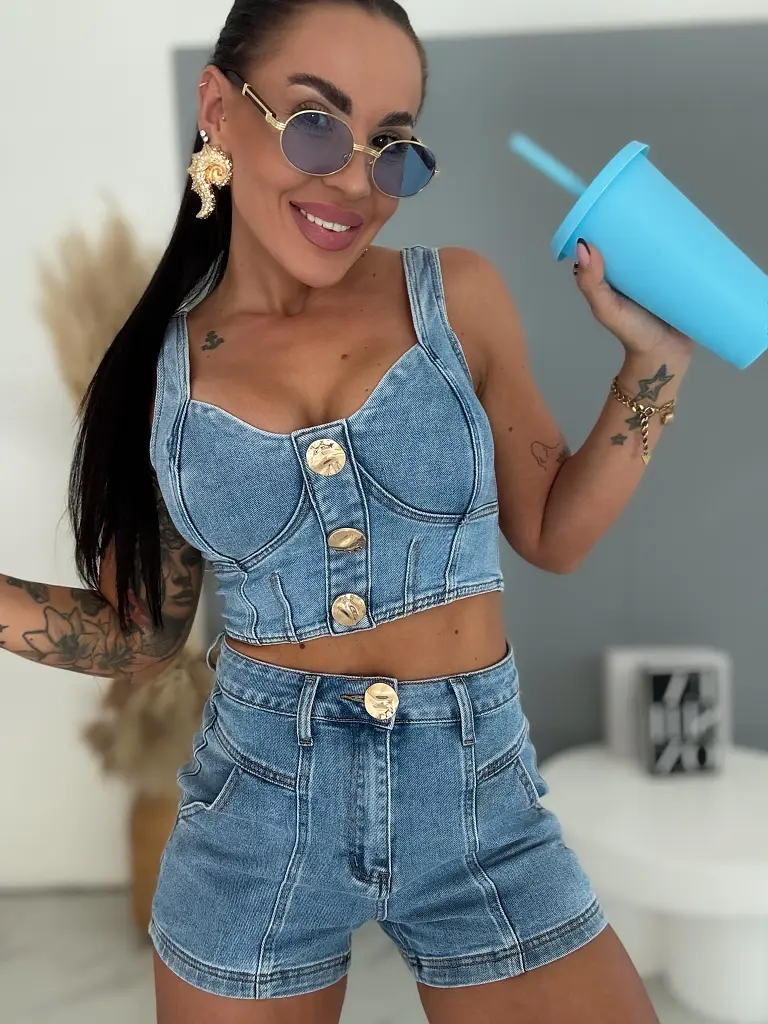 Blue denim komplet so zlatou ozdobou VIBE SET