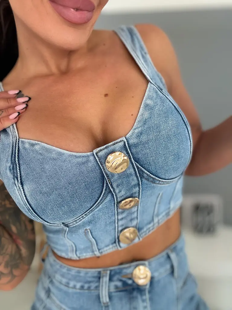 Blue denim komplet so zlatou ozdobou VIBE SET - next