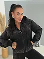 Čierna mikina s kapucňou na zips s kamienkami GLAM