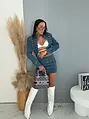 Dvojdielny denim komplet s ozdobnými prackami KARA Crop bunda+skort!