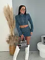 Dvojdielny denim komplet s ozdobnými prackami KARA Crop bunda+skort!