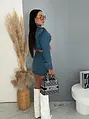 Dvojdielny denim komplet s ozdobnými prackami KARA Crop bunda+skort!