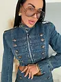 Dvojdielny denim komplet s ozdobnými prackami KARA Crop bunda+skort!