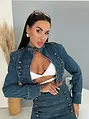 Dvojdielny denim komplet s ozdobnými prackami KARA Crop bunda+skort!