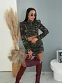 Dvojdielny denim komplet s ozdobnými prackami KARA Crop bunda+skort!