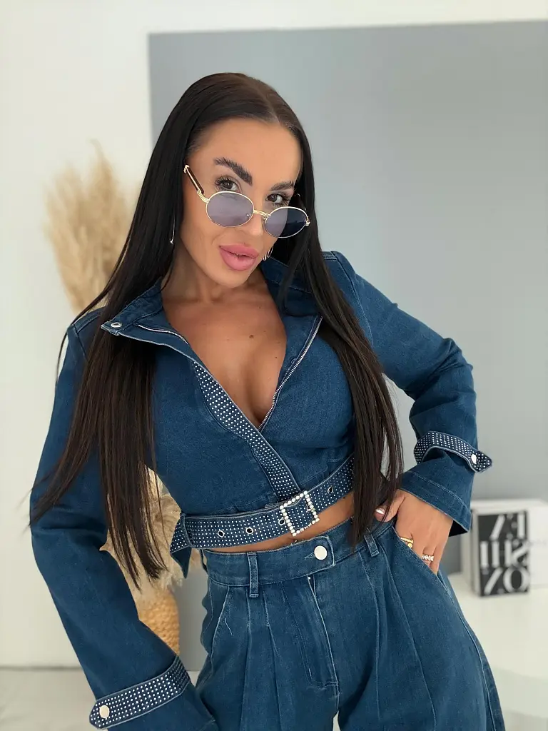 Dvojdielny denim komplet s kamienkami JEWEL