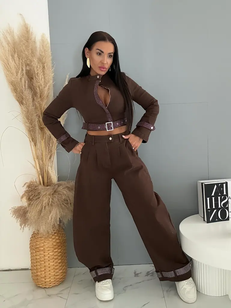 Dvojdielny denim komplet s kamienkami JEWEL