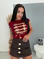 Hnedý koženkový skort so zlatou ozdobou ZAMA