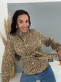 Džínsová bunda s leopardím vzorom a opaskom LEON