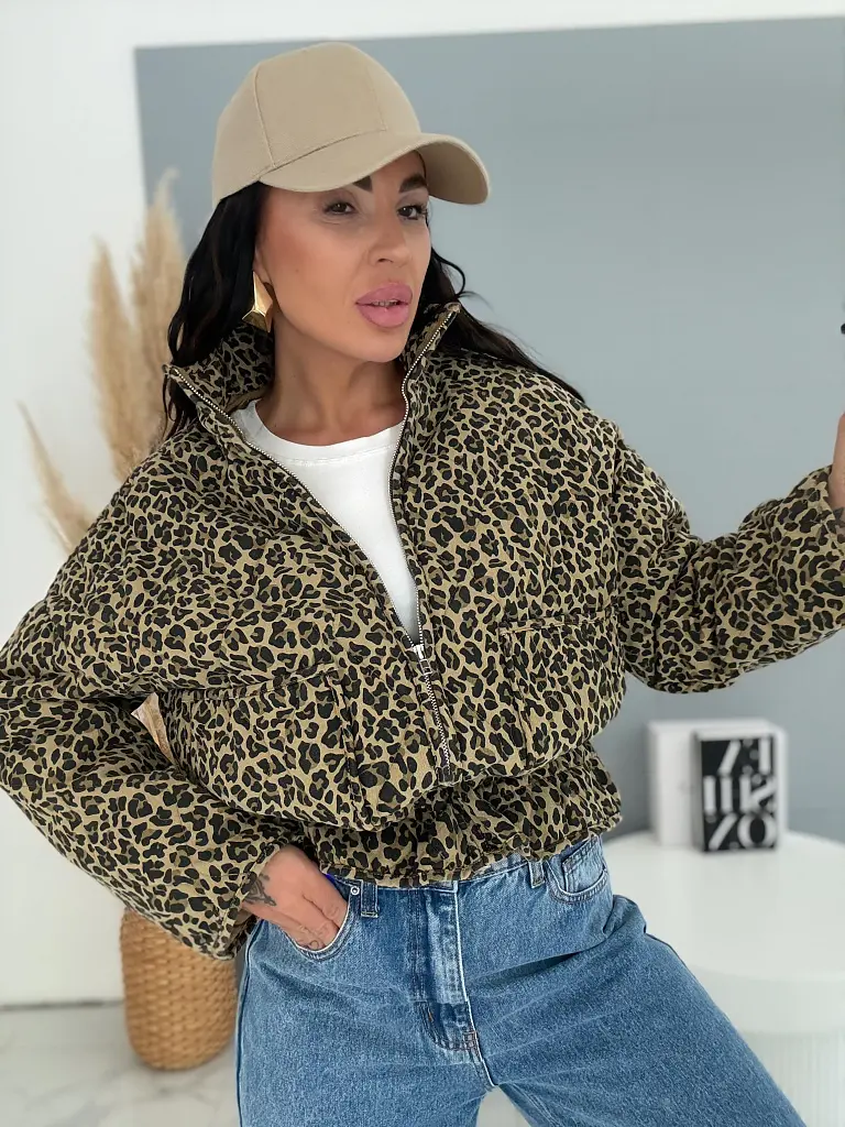 Hrubší džínsový kabát s leopardím vzorom SAFARI