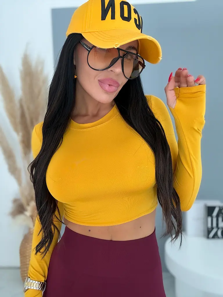 Basic crop tričko  s otvormi na palce PATTY