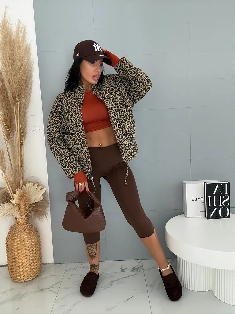 Hrubší džínsový kabát s leopardím vzorom SAFARI