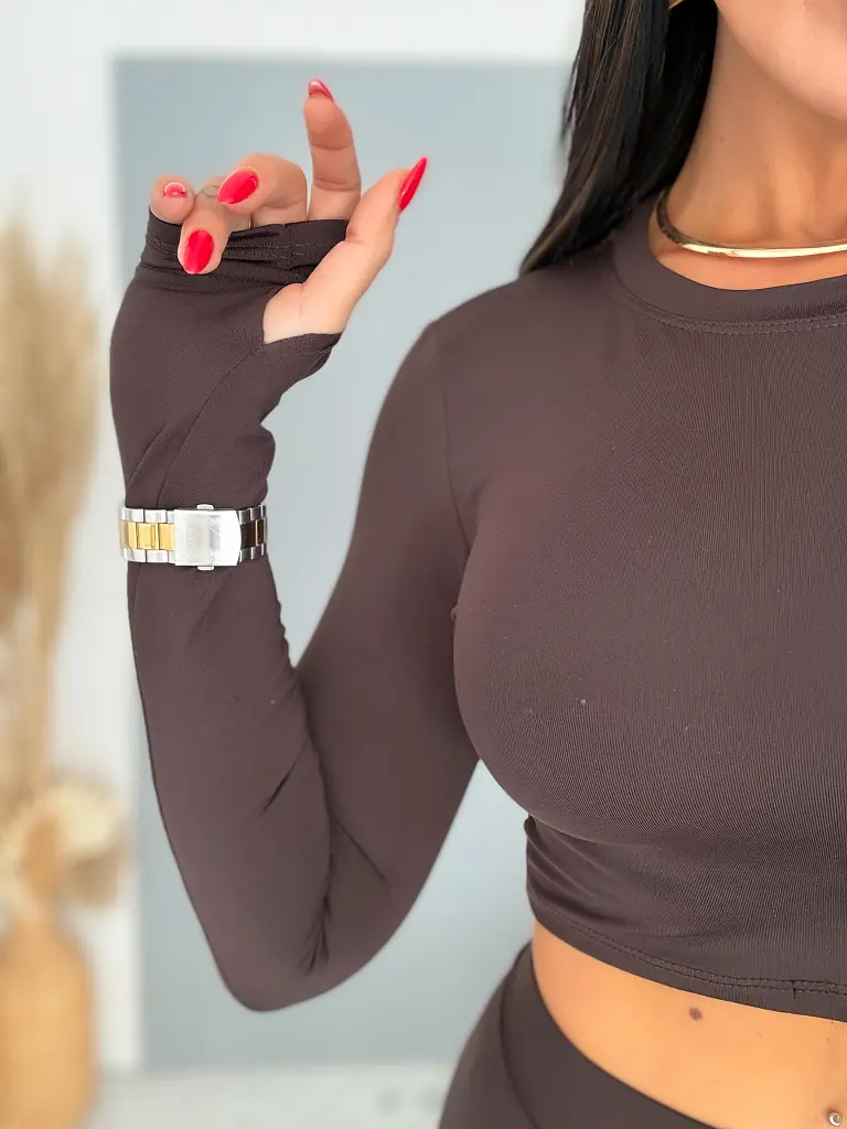 Basic crop tričko  s otvormi na palce PATTY