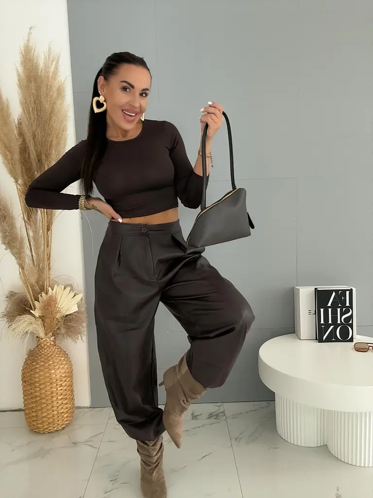 Baggy hnedé koženkové nohavice AURE LUXE