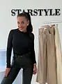 Vysokopásové koženkové wide-leg nohavice ALMOND