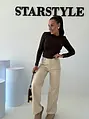 Vysokopásové koženkové wide-leg nohavice ALMOND