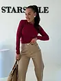 Vysokopásové koženkové wide-leg nohavice ALMOND