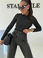 Vysokopásové koženkové wide-leg nohavice elastickým pásom RAVEN