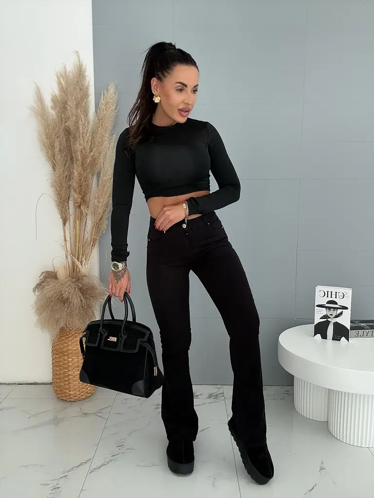 Dámske zvonové push-up fashion rifle s vysokým pásom BLACK FIT