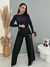 Wide leg nohavice z ekokože s ozdobným opaskom ONYX