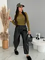 Čierne balónové koženkové nohavice s elastickým pásom TESSA
