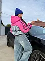 Bunda s kapucňou a denimovým detailom BLUSH