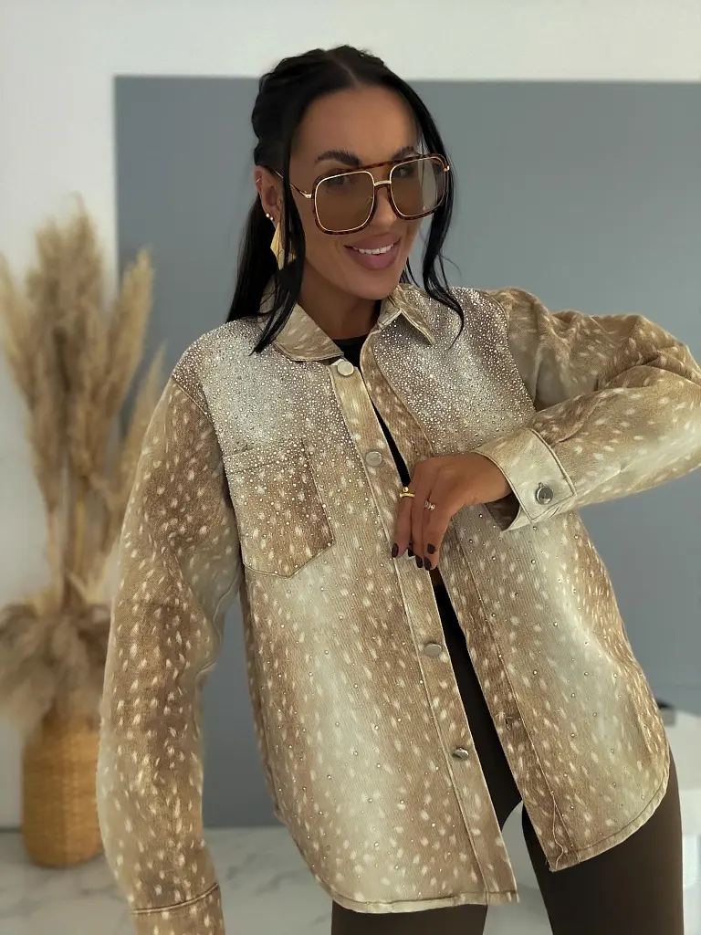 Denim košeľový kabát s kamienkami BAMBI - next
