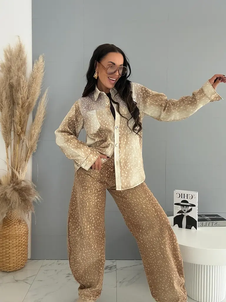 Denim košeľový kabát s kamienkami BAMBI
