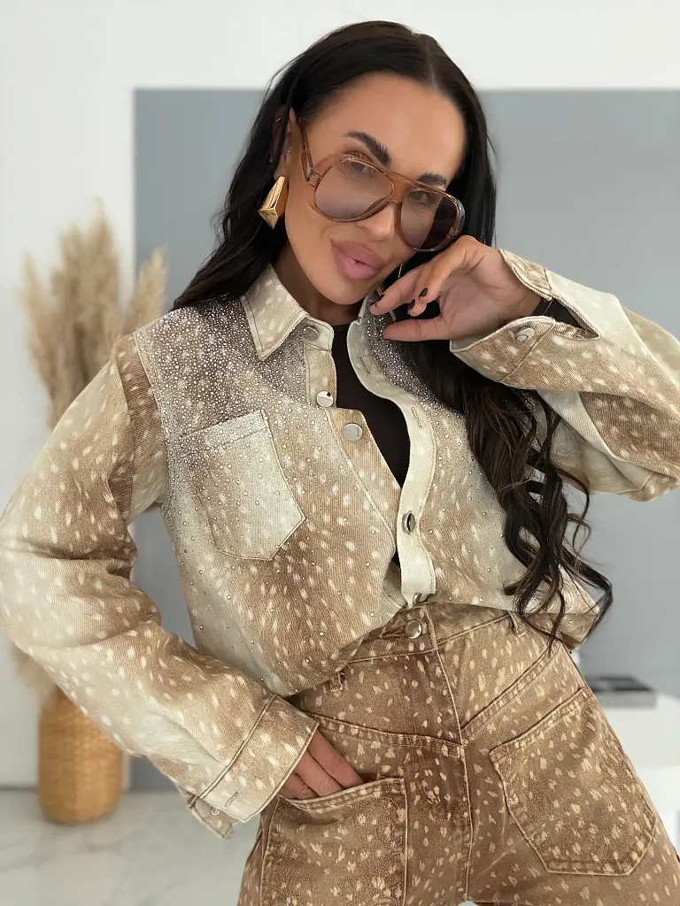 Denim košeľový kabát s kamienkami BAMBI - next