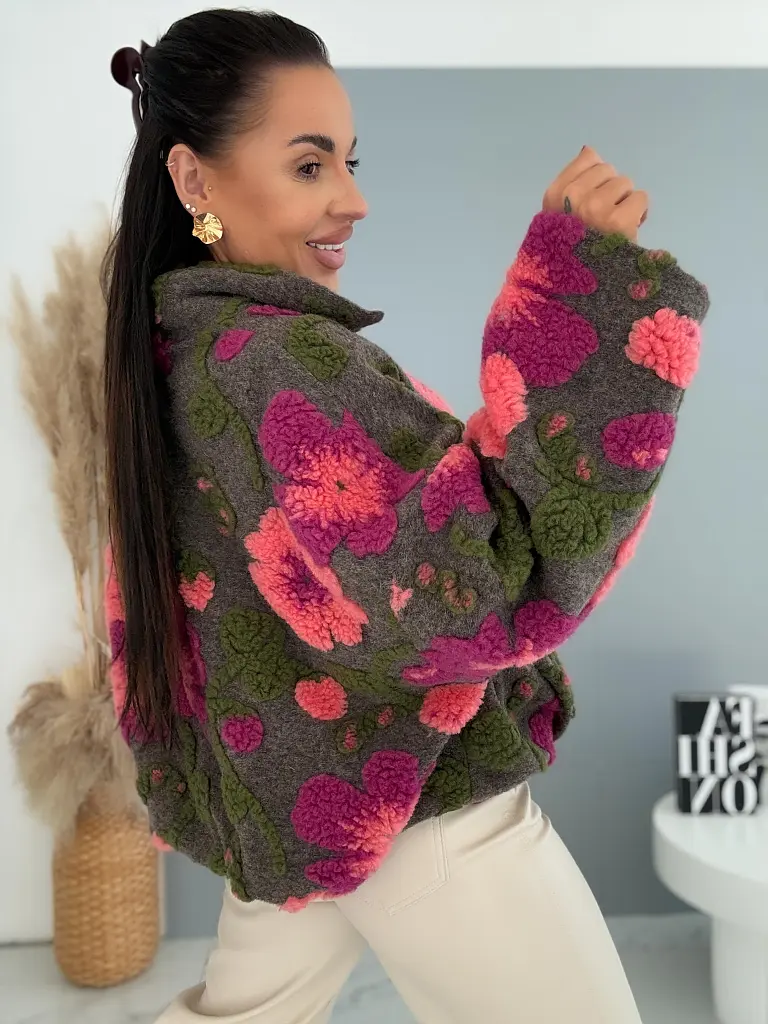 3D teddy kvetinová bomber bunda FLORA
