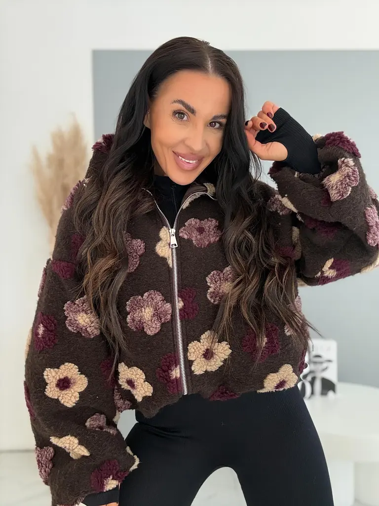 3D lanový kvetinový bomber kabát TEDDY FLOWER