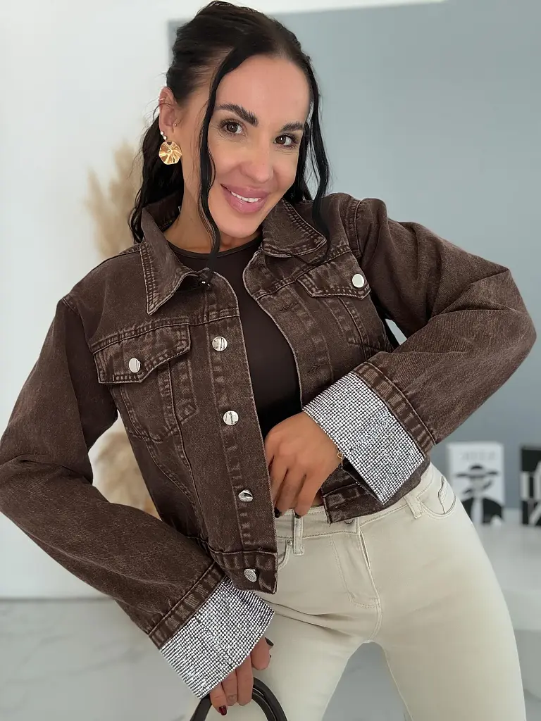 Denim košeľový kabát s kamienkami SPARK